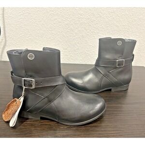 Birkenstock Women's Collins Boots Natural Leather Black 36 NIB